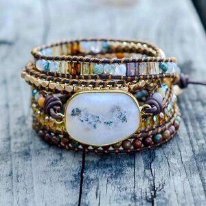 Moonstone Gemstone Leather Wrap Bracelet - NWOT